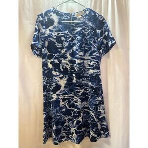 Michael Kors Blue & White Marble Print Fit & Flare T shirt Dress – Size 4